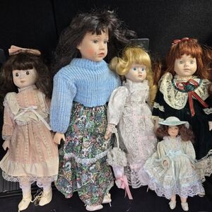 Porcelain Fashion Dolls Set - Blue Sweater & Floral Dress (Brand Unknown)